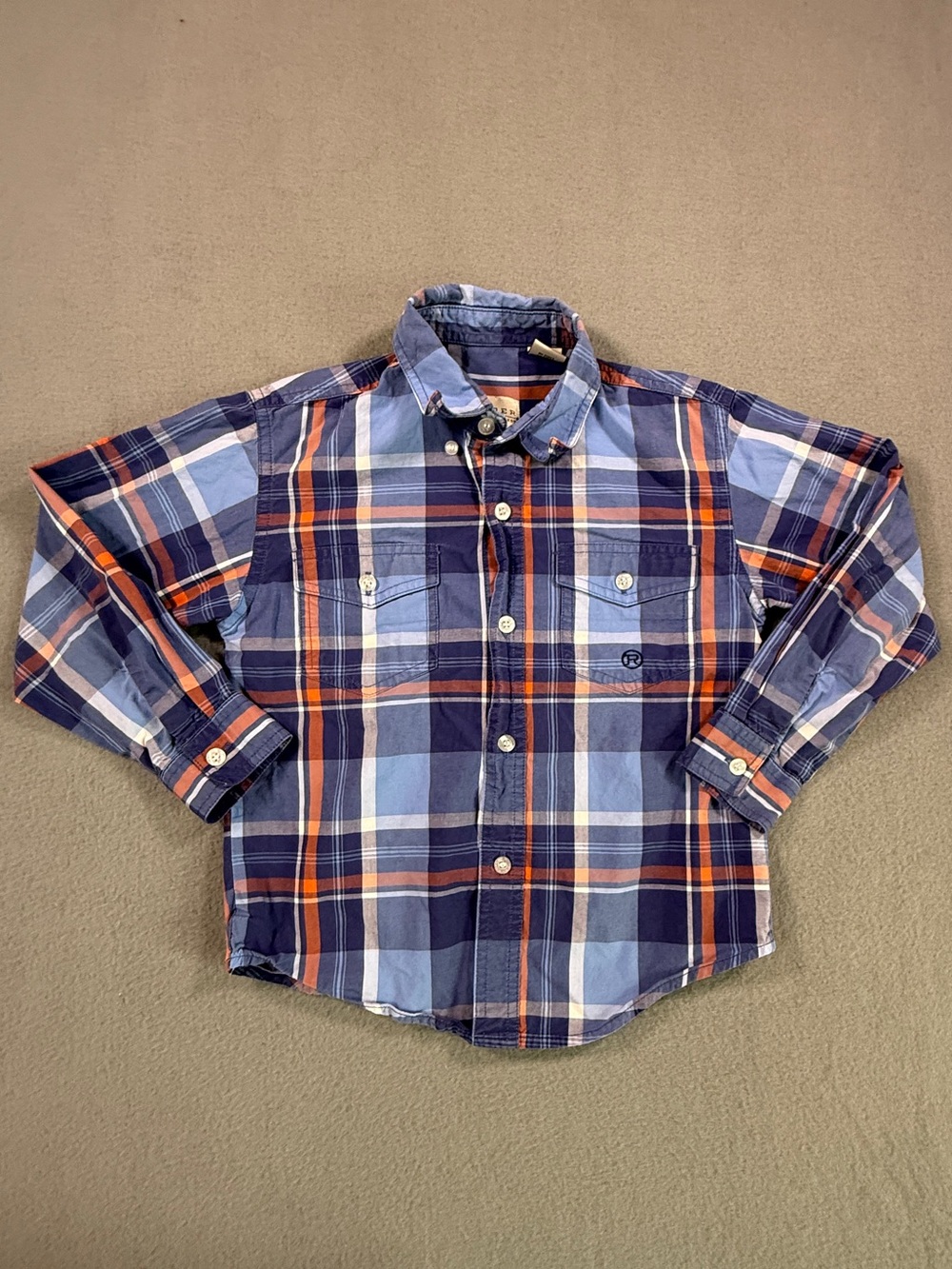 Roper Navy, Light Blue & Orange Plaid Button-Down Shirt